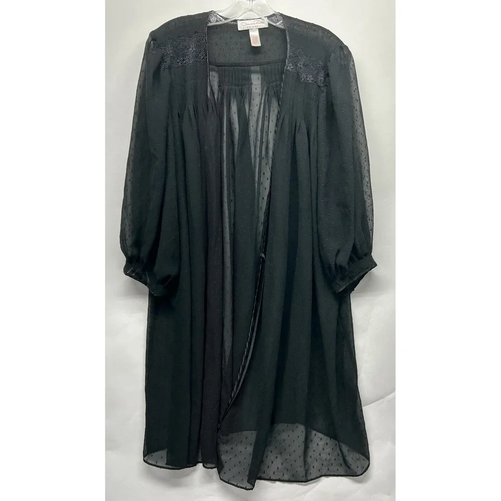 Oscar de la Renta Womens Size L Black 1/2 Sleeve Cardigan Pink Label Robe (L8)